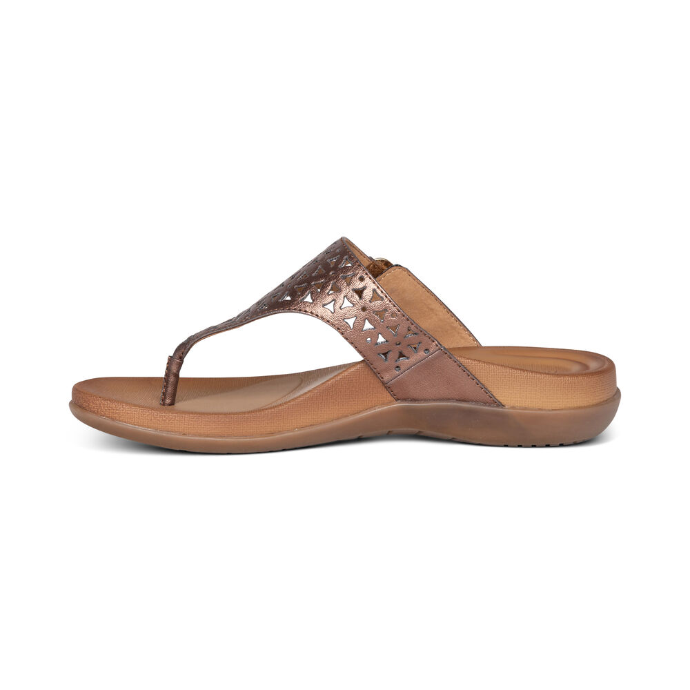 Aetrex Women's Rita Adjustable Flip Flops - Bronze | USA 4XQBMQN